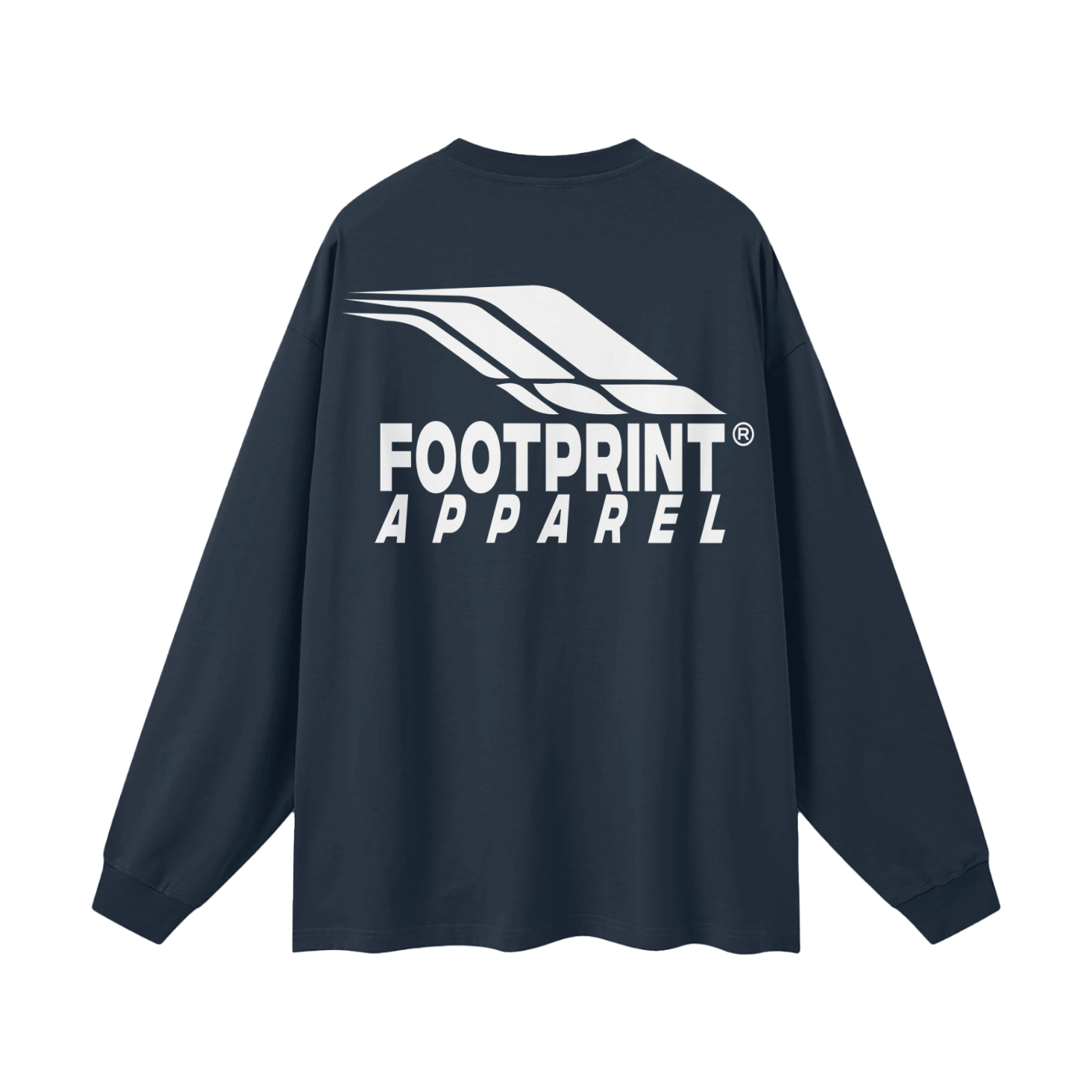 Footprint® Core Essential Long Sleeve unisex loose fit cotton shirt in navy with logo on back.