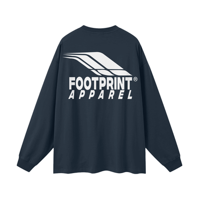 Footprint® Core Essential Long Sleeve unisex loose fit cotton shirt in navy with logo on back.