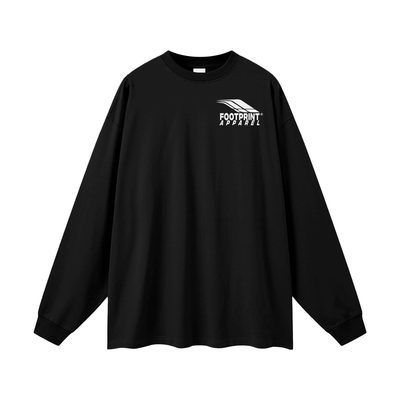 Footprint Core Essential Long Sleeve unisex loose fit black cotton shirt with logo, perfect for casual wear.