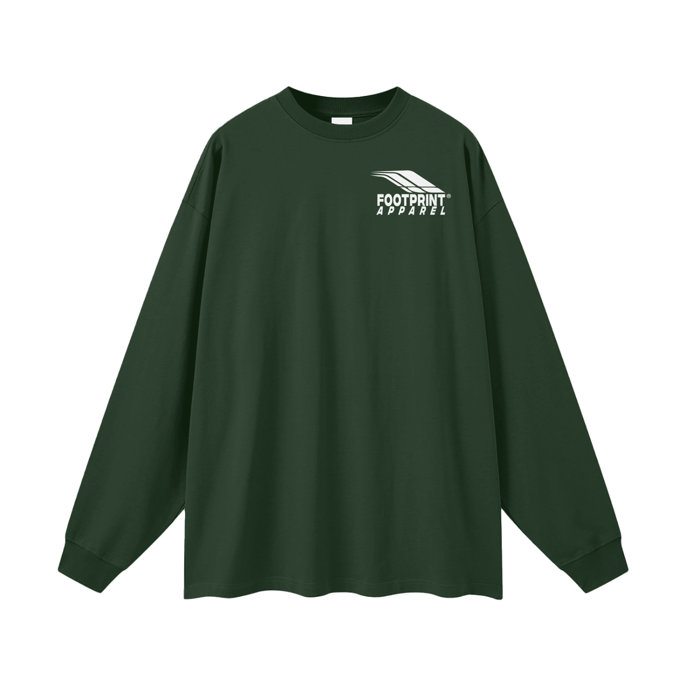 Footprint® Core Essential Long Sleeve in green, unisex loose fit, 100% cotton, casual apparel.
