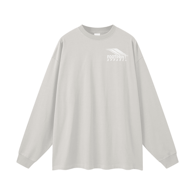 Footprint® Core Essential Long Sleeve T-shirt in light gray, unisex loose fit, 100% cotton, front view.