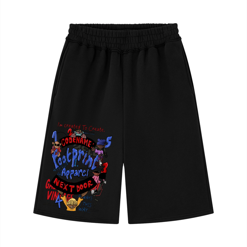 CODENAME® SERIES Sweat Shorts — raw edge sweat shorts — CODENAME: NEXT DOOR — F.A.N.D. (Footprint Against Normal Division), HELLO® Capsule Pt. 2 — Footprint Apparel
